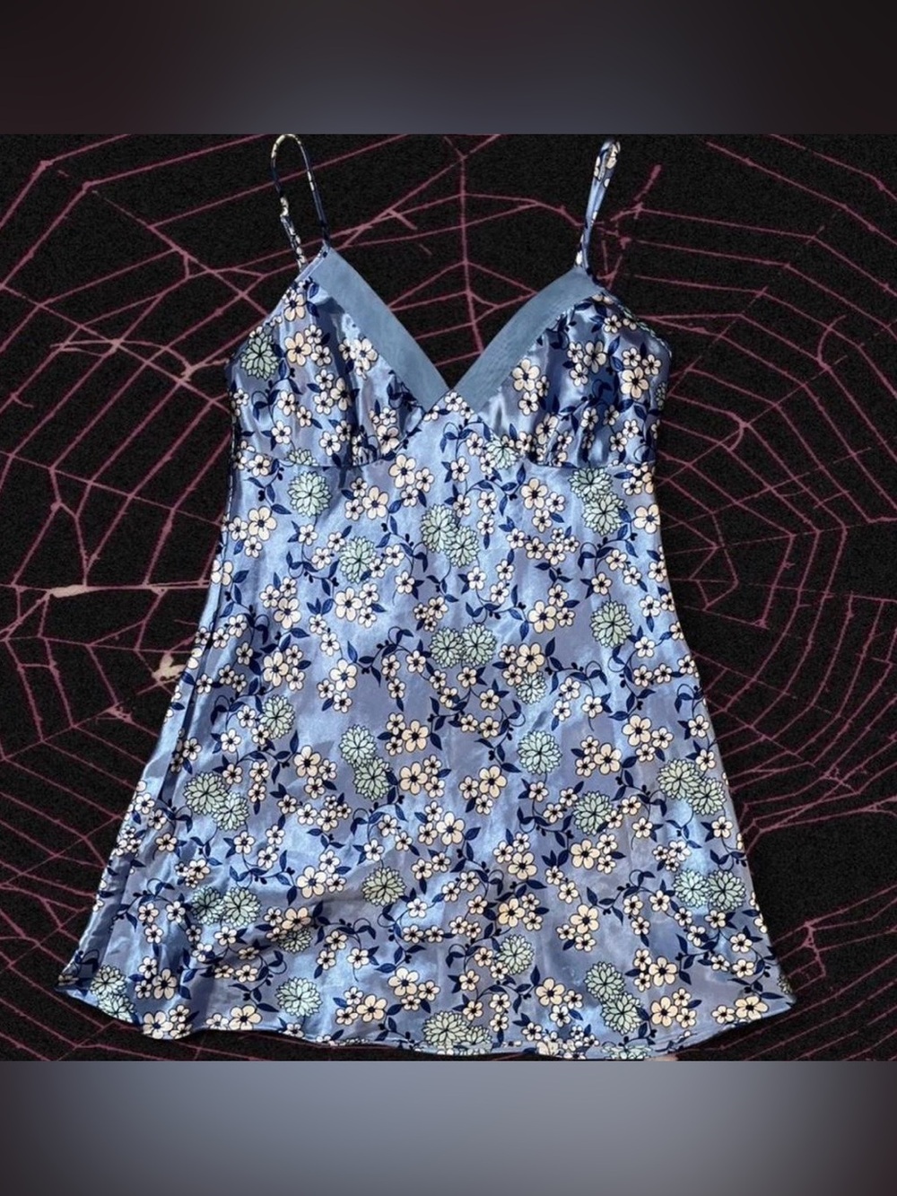 Adonna Light Blue Floral Satin Slip